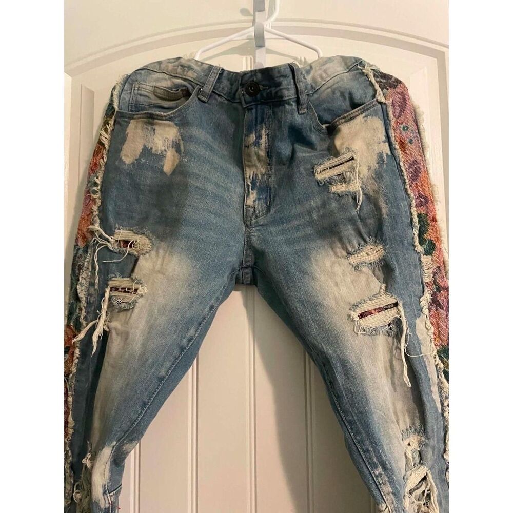 Source-unknown Men's Blue Jeans-Trashed, Grunge, Skater 34x36